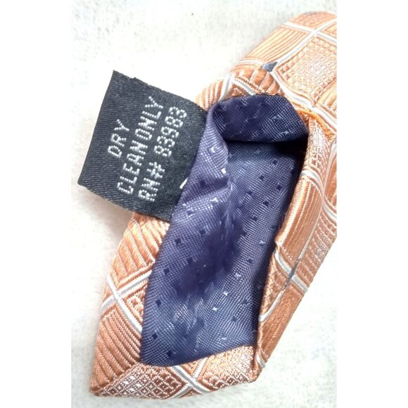 Bruno Piattelli Mens Orange/White Grid Pattern Silk Tie - Picture 6 of 7